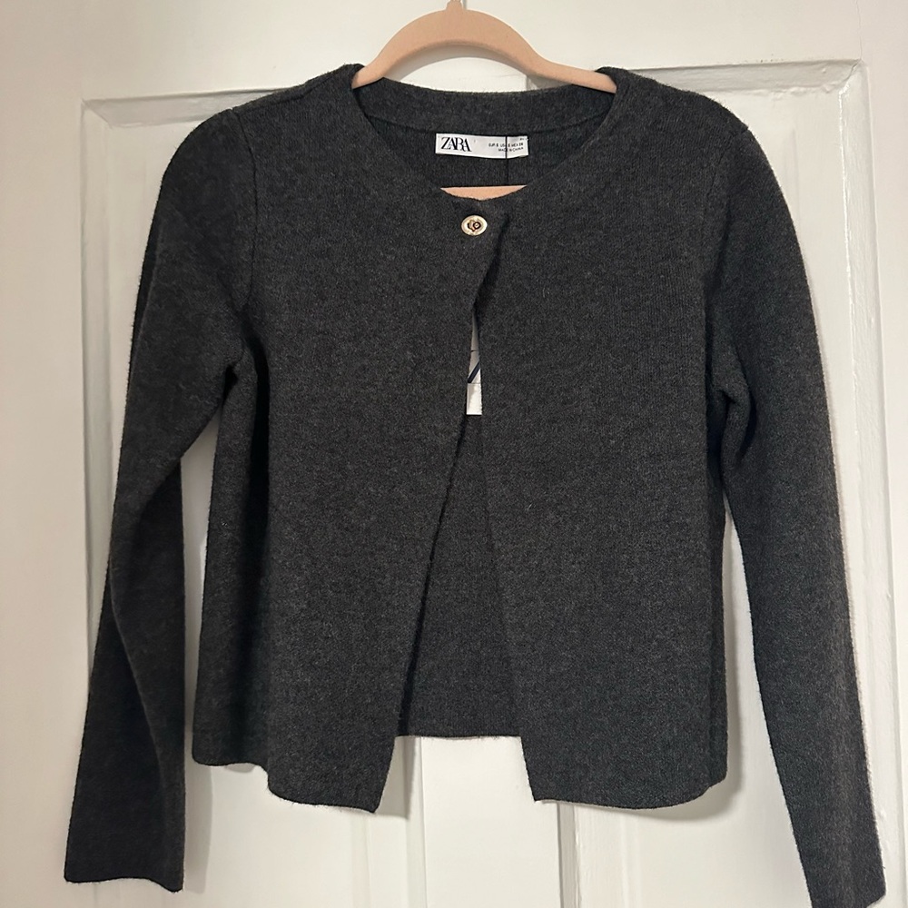 Zara Charcoal Open-Front Cardigan